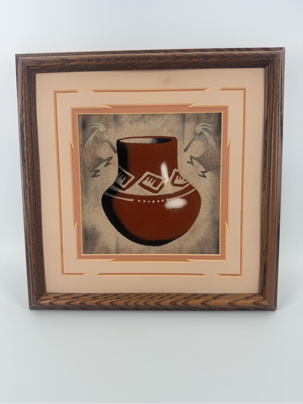 Herman Tyler Jr Authentic Navajo Sandpainting Framed Pottery Kokopelli 14X14 EUC